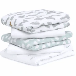 Aden + Anais™ Essential S Cotton Muslin Burp Cloths 5-pack Alpha Bet Animals 60 X 60 Cm