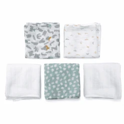 Aden + Anais™ Essential S Cotton Muslin Burp Cloths 5-pack Alpha Bet Animals 60 X 60 Cm -Tienda De Cuidado Del Bebé aden anais essential s cotton muslin burp cloths 5 pack alpha bet animals 60 x 60 cm a383647 4