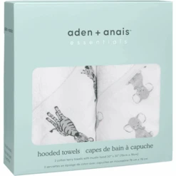 Aden + Anais™ Essential S Hooded Bath Towel 2-pack Safari Babes -Tienda De Cuidado Del Bebé aden anais essential s hooded bath towel 2 pack safari babes a391391 3