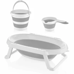 BabyJem Set De Bañera Plegable 3 Piezas, Gris -Tienda De Cuidado Del Bebé babyjem set de banera plegable 3 piezas gris a375732 3