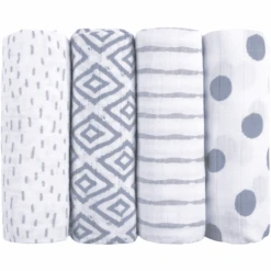 Emma & Noah Set De 4 Pañales De Gasa Azul 80 X 80 Cm