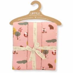 LITTLE Paños De Muselina Para Bebé Forest Animals Powder Rose 3 Unidades
